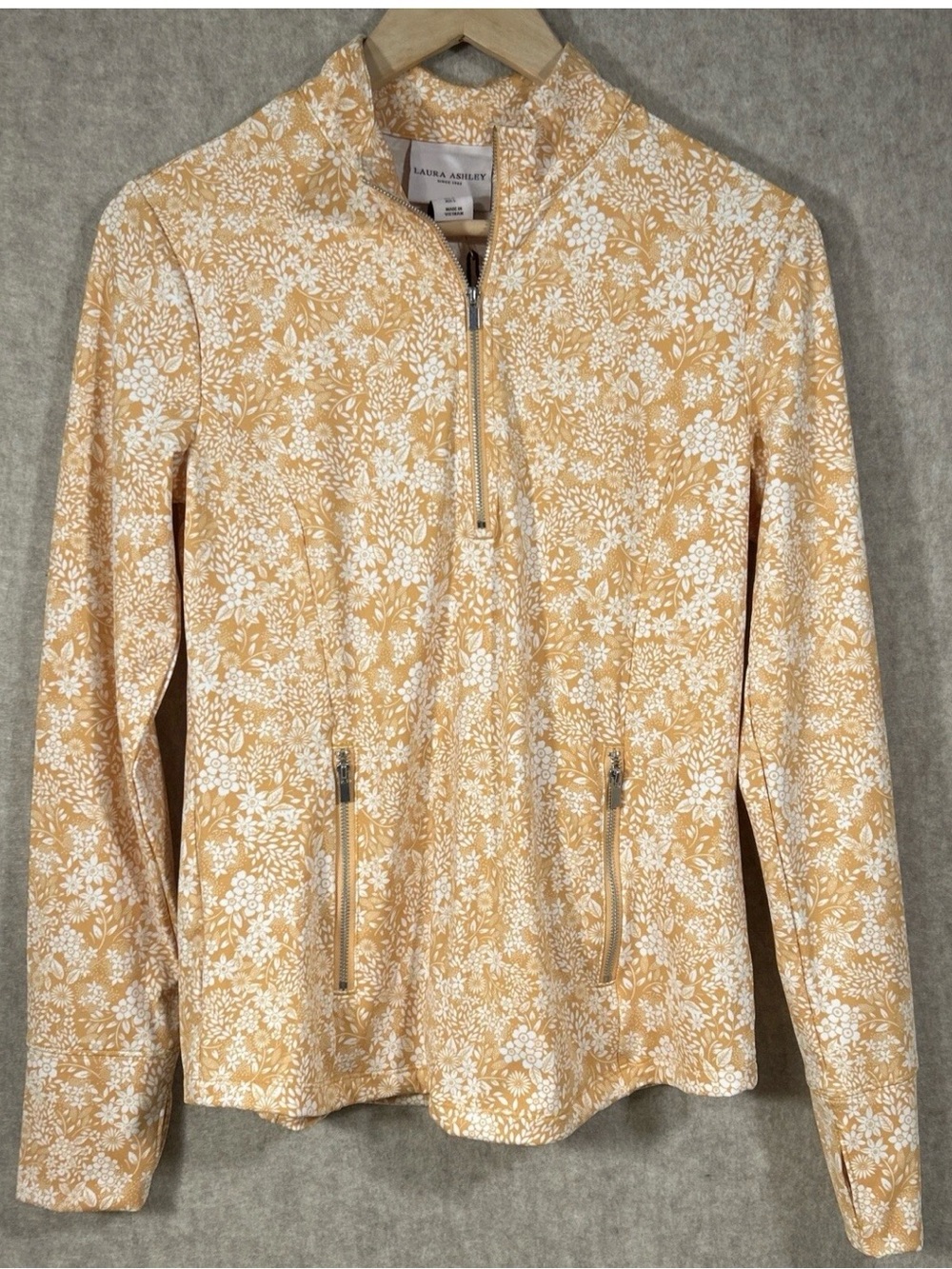 Laura Ashley Golf Tennis 1/4 Zip Yellow Floral Stretch Jacket Small